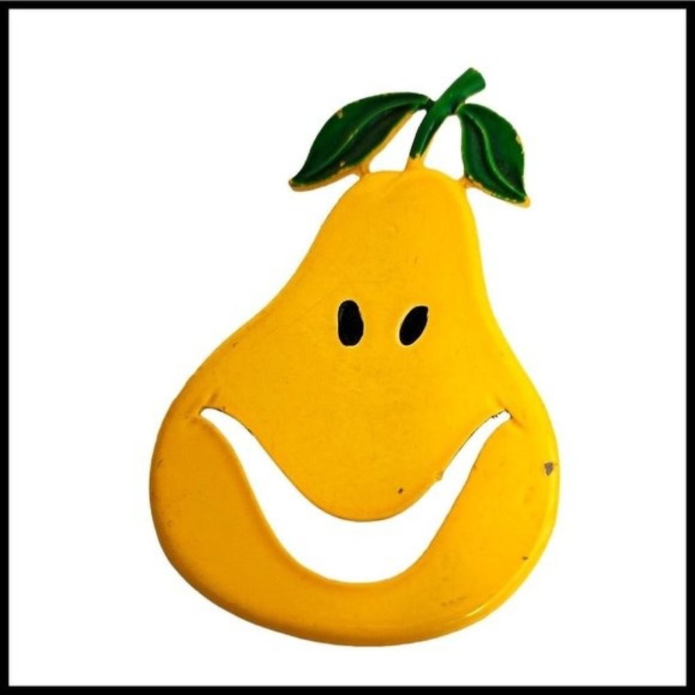 Vintage Pear Yellow Green Smiling Pin Brooch